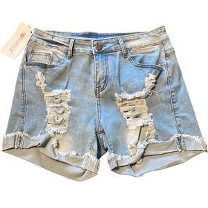 Roswear distressed stretch denim jean shorts light wash L 12-14